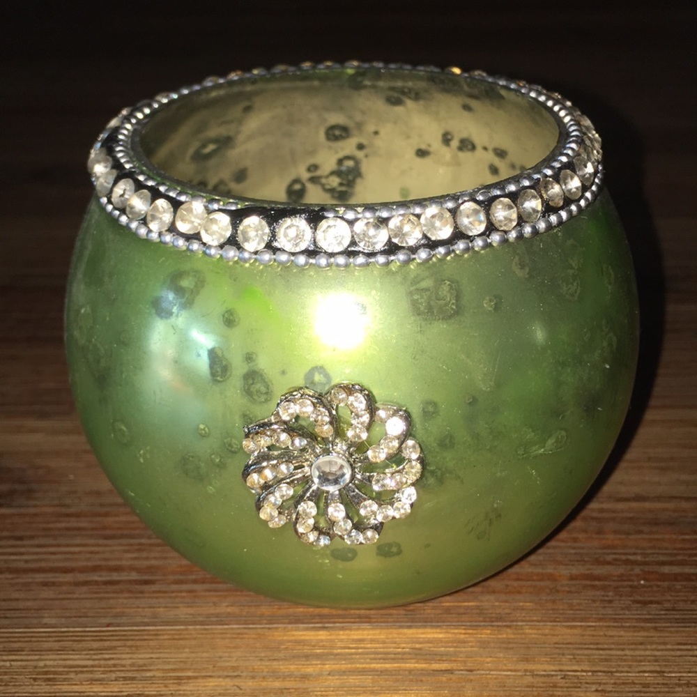 Rhine stone glass green candle